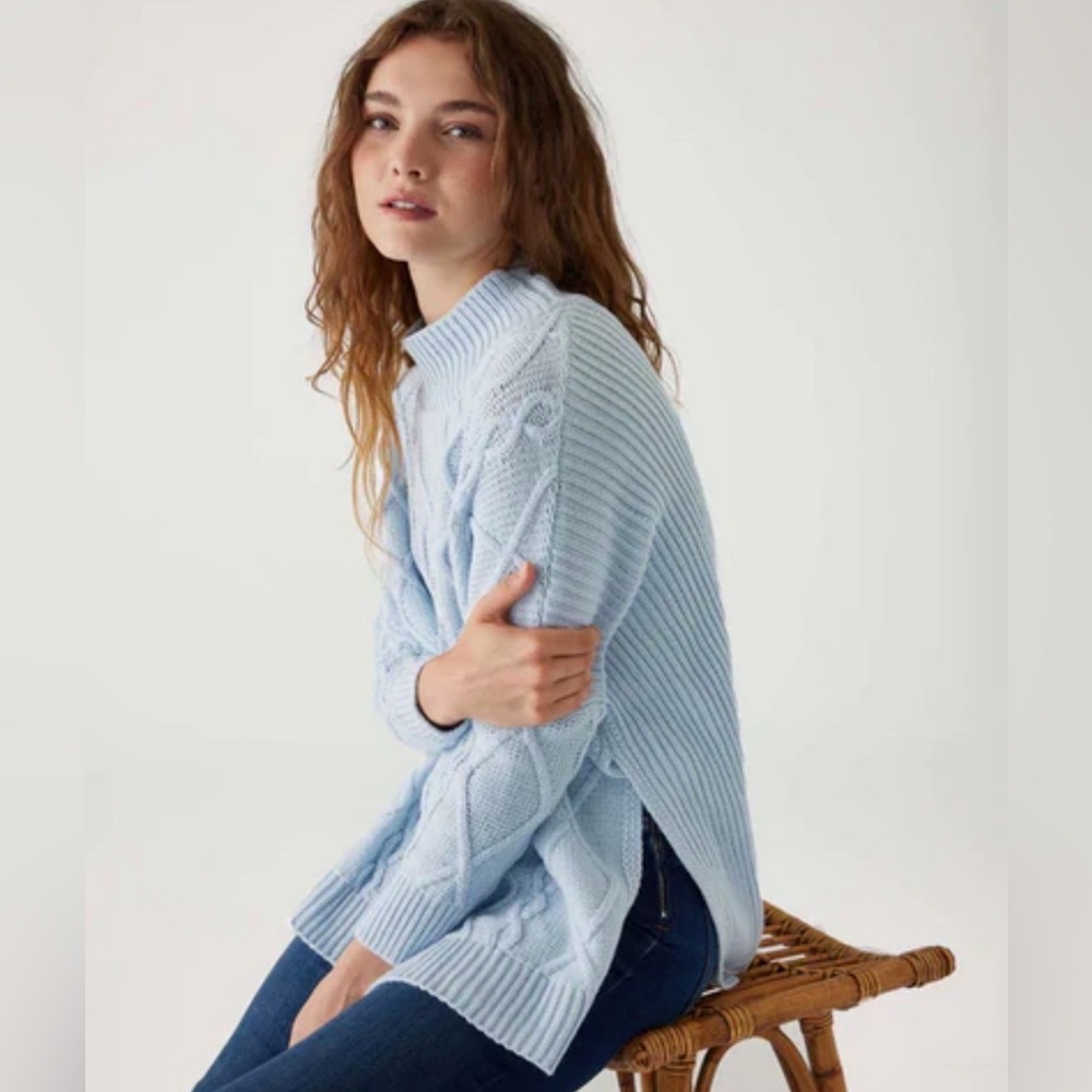 NWT MERSEA LIBSON TRAVELER OS sky blue Mock knit soft cozy acrylic coastal boho